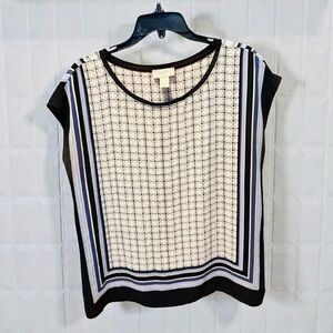 LOFT Navy, Black and White Patterned Blouse